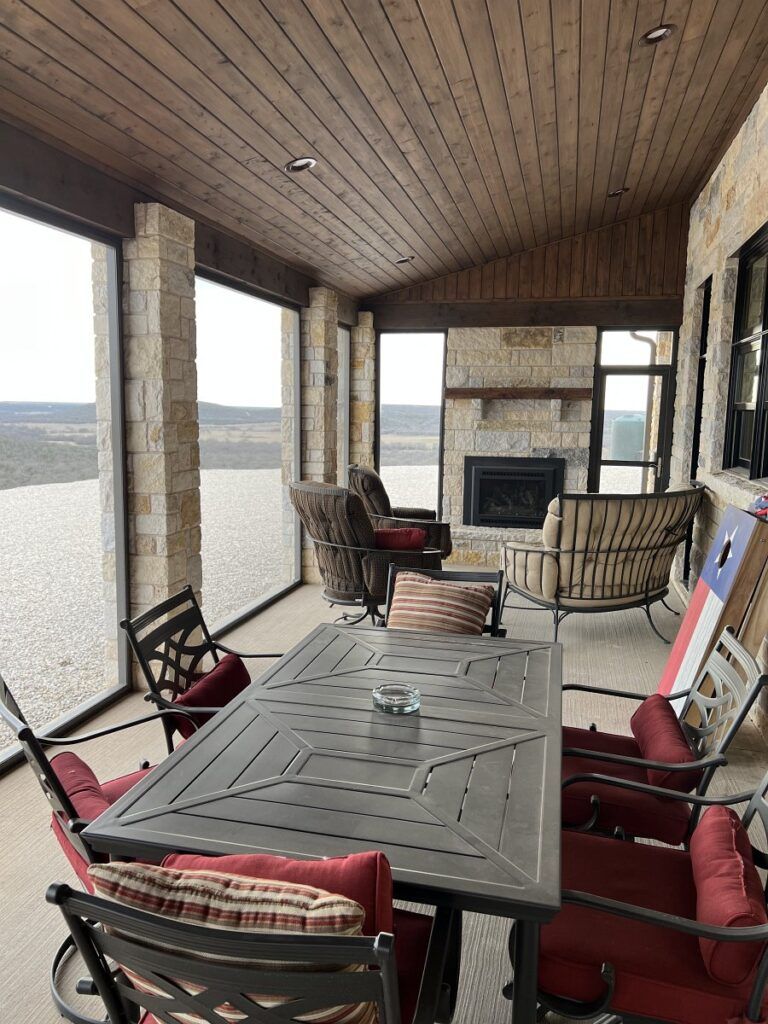 Interior view of large screened-in patio.