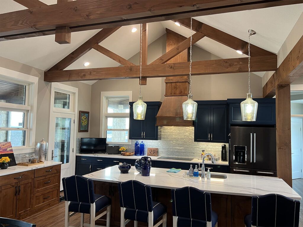 Remodeled kitchen with large beams