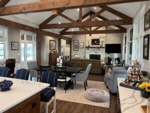 Open concept kitchen, dining and living area