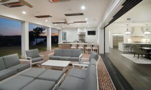 Living area that opens to large outdoor patio